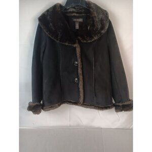 Lane Bryant Womens Plus Size Faux Fur-Trimmed Black Suede Coat 18/20